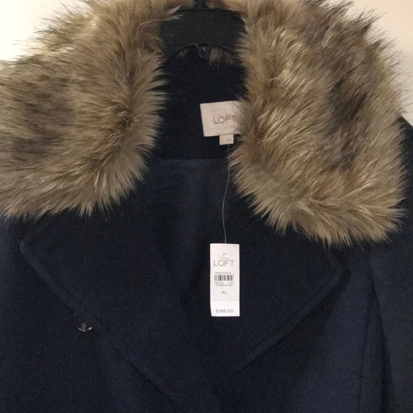 NWT-S,M,XL- Ann Taylor Loft Faux Fur Collar Coat - Forever Navy - Picture 3 of 12